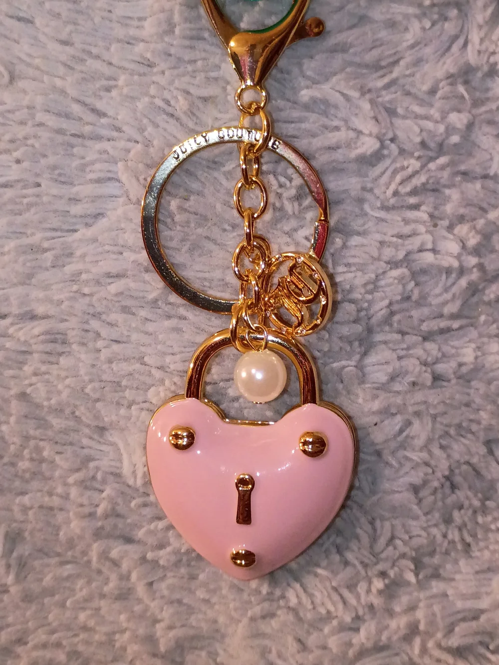 Juicy Couture Gold&Pink Heart Padlock Charm with Pearl Accent Great For Handbags